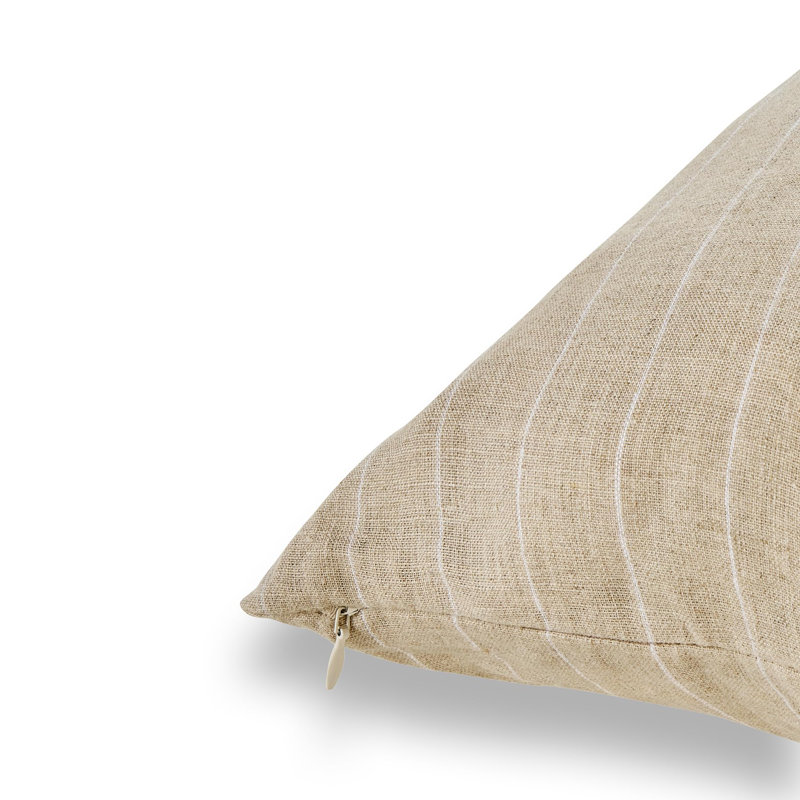 Montauk - 100% Pure Linen Pillow Cover, Natural/White Striped