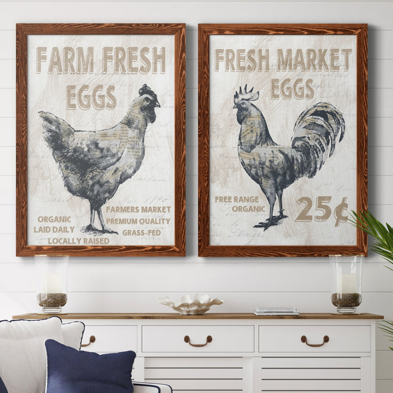 Farm Fresh Chicken - ensemble de 2 reproductions, H 37,5 po x l 55 po x P 1,5 po, Pas de tapis, Toile avec cadre érable