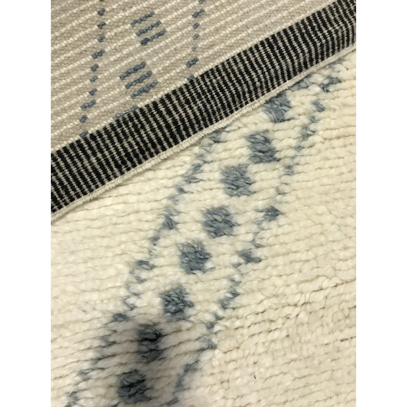 Tapis ivoire et bleu noué à la main de haute qualité, Rectangle 8 pi x 10 pi