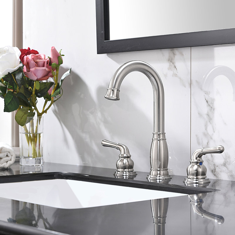 Widespread Bathroom Faucet with Drain Assembly, Brushed Nickel