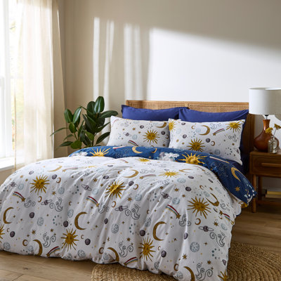 Disco Space Cotton Abstract Duvet Cover Set with Pillowcases Included