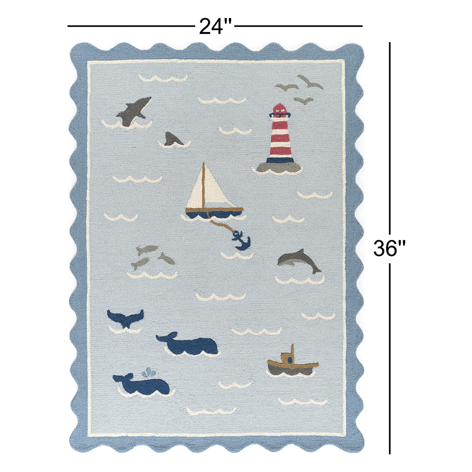 Lola Sea Blue Hand-Tufted Wool Rug, Rectangle 2' x 3'