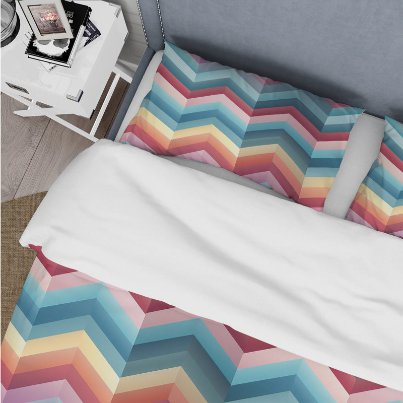 Multicolor Urban Geometry Chevron Pattern - Chevron Duvet Cover Set - Microfiber Polyester, King Duvet Cover + 2 King Shams