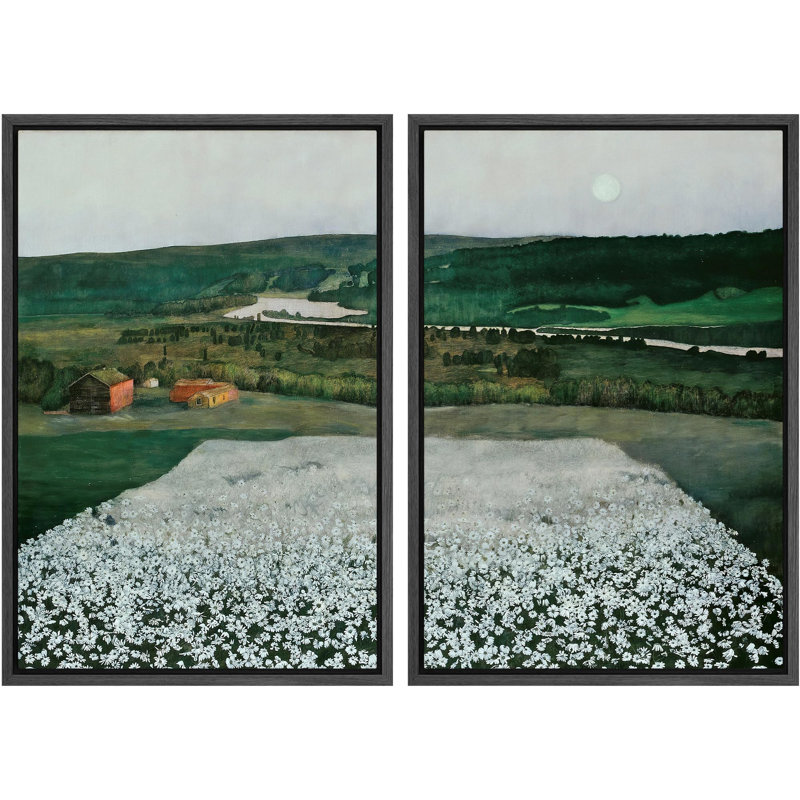 Prairie tranquille et clair de lune, paysage serein, nature, illustrations, décor, Noir, H 24 po x l 16 po