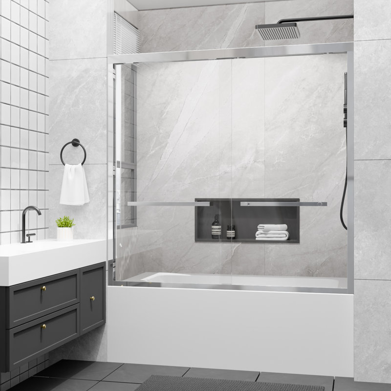 56-60 In. W X 58 In. H Sliding Framed Tub Door With Tempered Clear Glass, Chrome