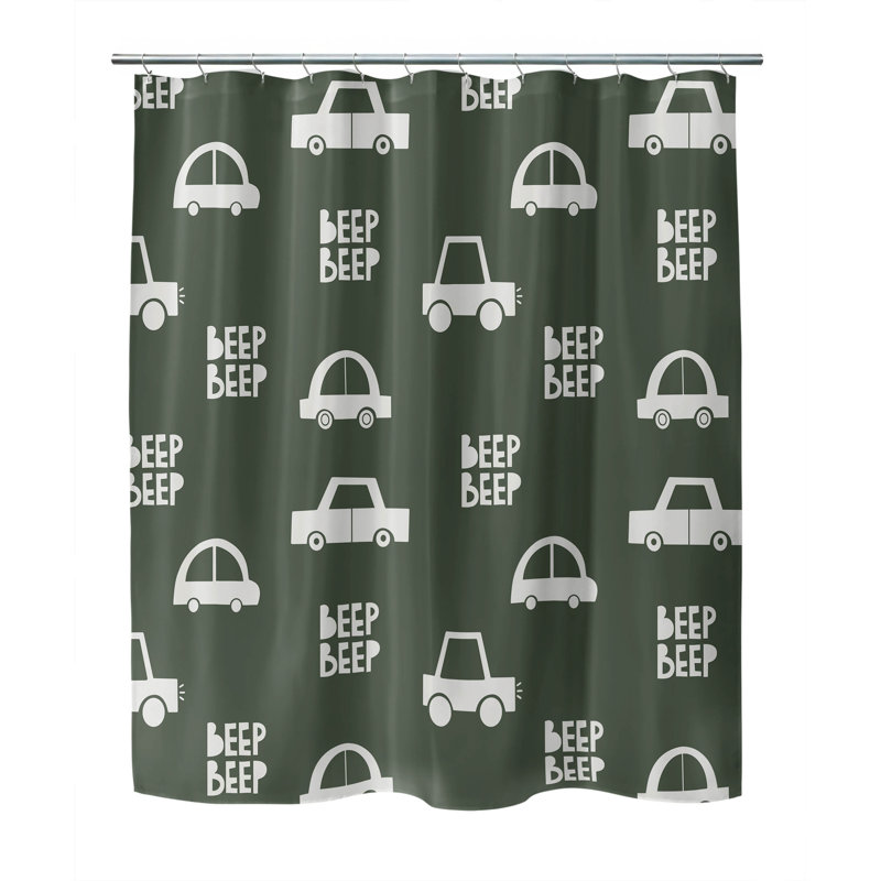 Beep Ultra-Thin Lightweight Shower Curtain, Green/Ivory/Chimichurri