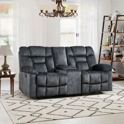 76"W Modern Soft Microfiber Manual Reclining Loveseat Sofa With Center Console & Cup Holders