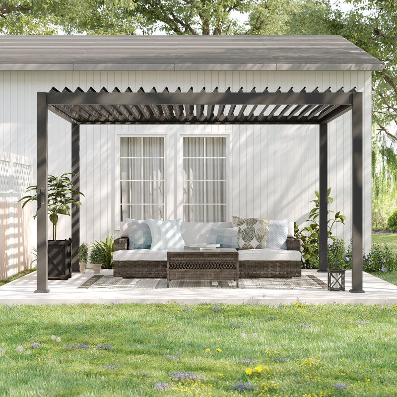 Aluminum Pergola with Adjustable Louvers for Outdoor with Rainproof Canopy, 10 ft x 13 ft, Charcoal Gray