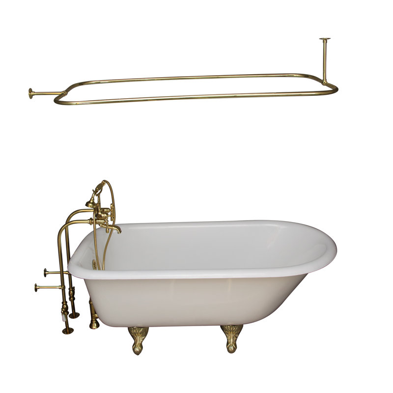 54 " L x 30 " W Freestanding and Mounting / Installation Required Soaking Cast Iron Bathtub, Polished Brass