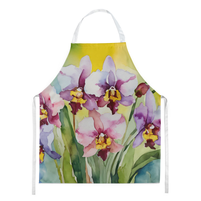Orchidées dans un tablier aquarelle