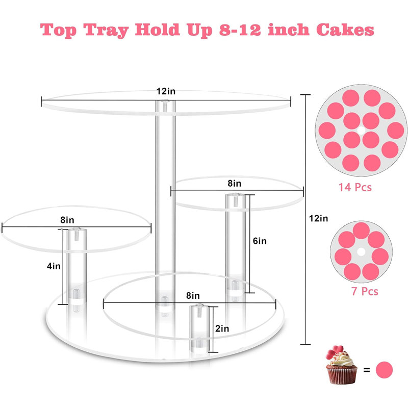4 Tier Clear Acrylic Round Cupcake Stand, Tiered Display Tower Holds 50 Cupcakes, Cake & Cupcake Combo Stand for Wedding Birthday Party