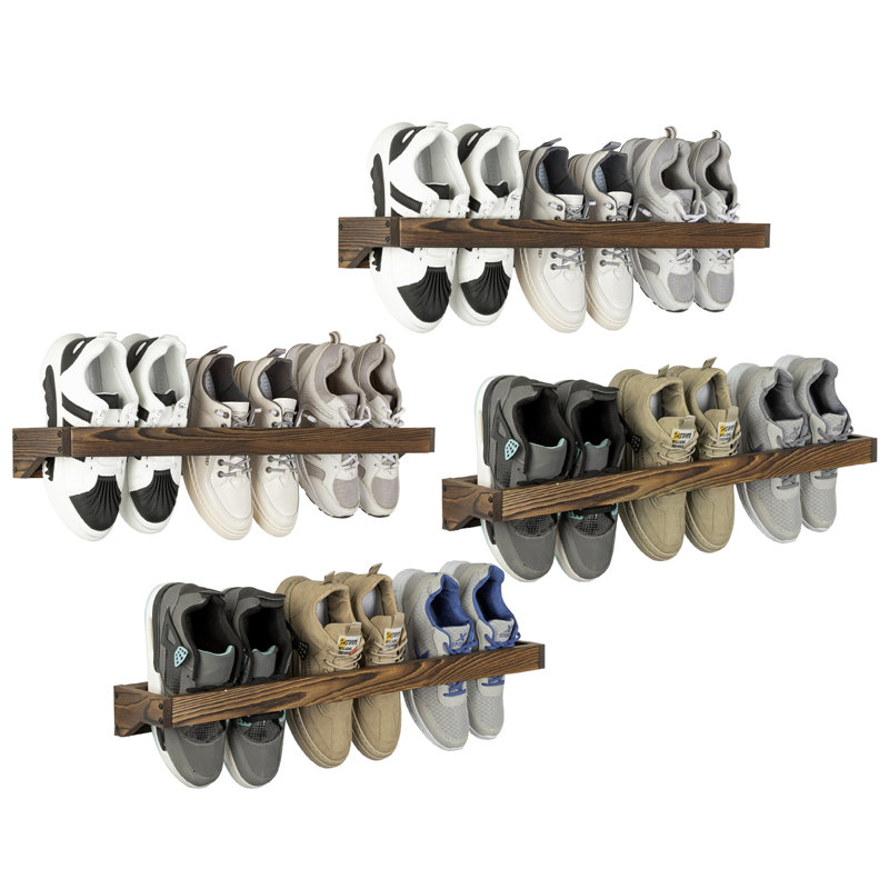 Rangement mural pour chaussures en bois brûlé, H 2,7 po x l 29,6 po x P 5 po, Brun