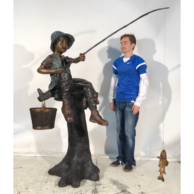 Bronze Boys Fishing on Log Sculpture - Metropolitan Galleries Inc.
