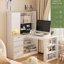 Bureaux, bureau d'ordinateur moderne en L avec station de charge, rangement et amp; Lumière DEL | Blanc | Panneau de fibres à densité moyenne