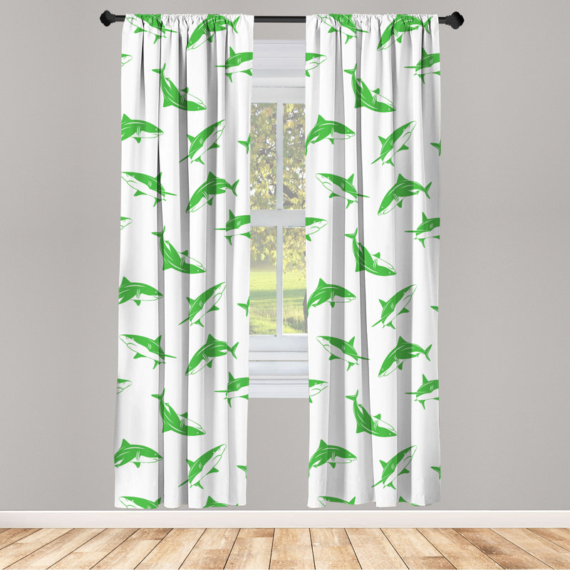 Rideaux Dakota Fields, impression de requins, 28 po, vert lime, L 28 po x L 63 po