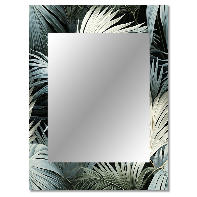 Motif tropical de miroir monochrome - grand miroir tropical, miroir mural décoratif tropical, impression d'art en métal