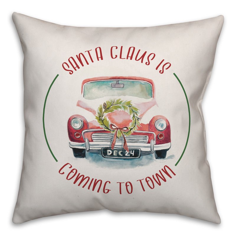  Coussin décoratif le Père Noël arrive en ville, 16 po x 1 po, Polyester/ Bourre en polyester
