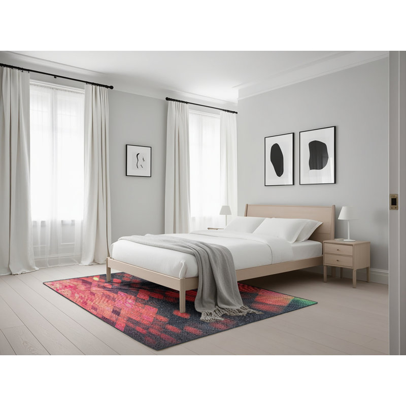 Tapis rouge / noir Power Loom, Rectangle 5 pi x 7 pi