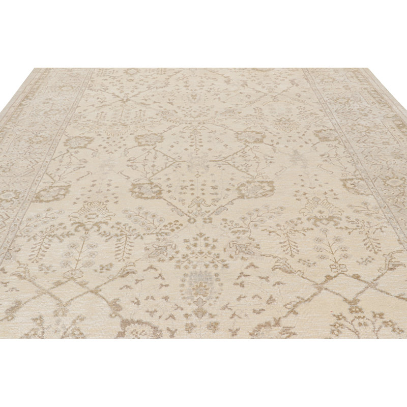 Oushak Hand Knotted Floral Area Rug, Rectangle 13' x 19'