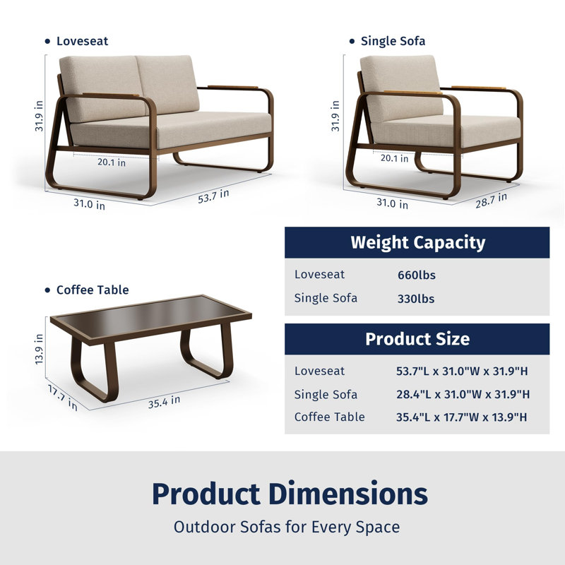 Ensemble de canapé pour 4 personnes avec coussin de siège profond amovible et lavable et table en verre trempé