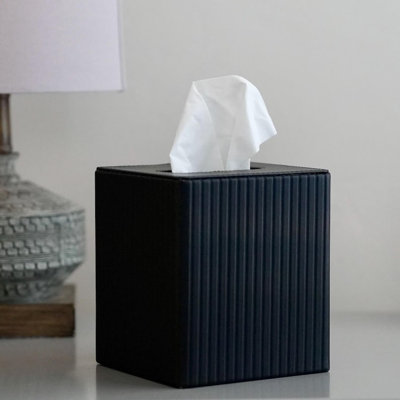Modern PU Leather Tissue Box – Ribbed Square Design