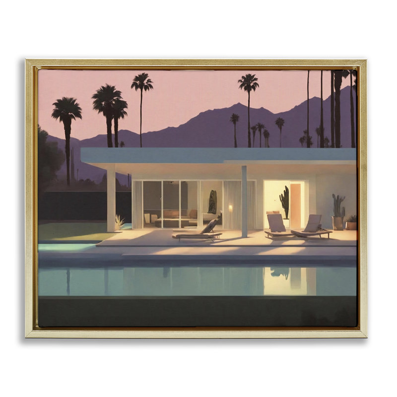 Summer Pool Reflection Grey Framed Floater Canvas Wall Art by Noah Bay, Metallic Gold Floater Frame, 17" H x 21" W