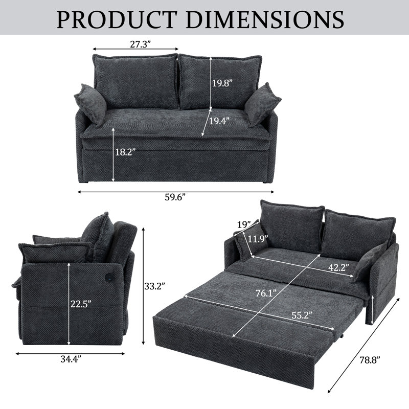 Convertible Sleeper Sofa Couch For Living Room Pull Out Sofa Bed With Usb/type-c Charging Ports