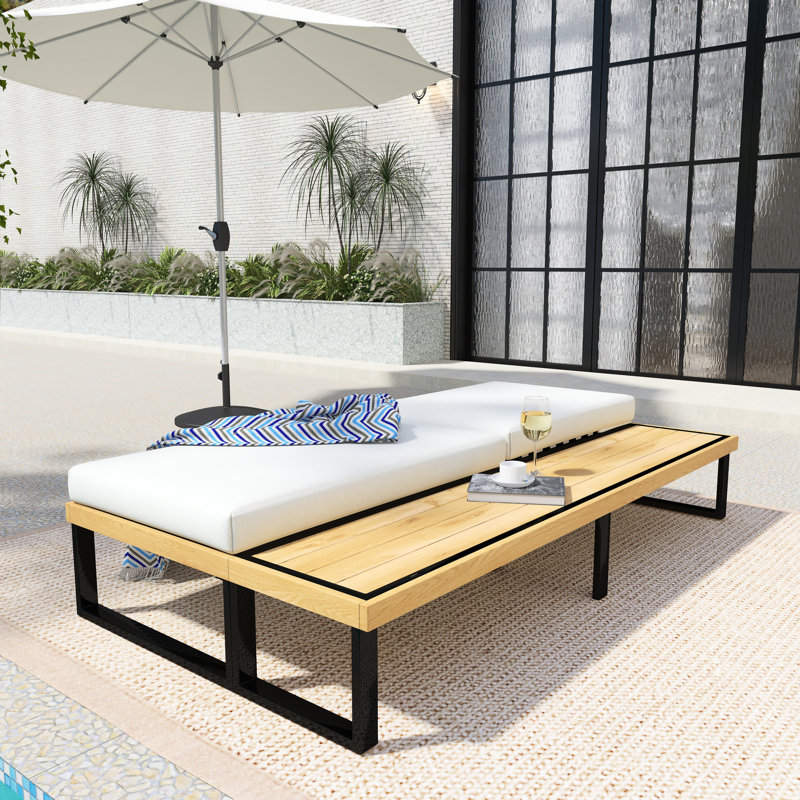 Chaise longue d'extérieur avec table d'appoint, Beige
