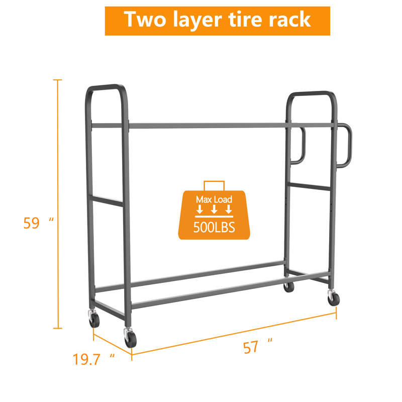 Tire Storage Rack,57"W x 19.7"D x 59"H Rolling Tire Rack Adjustable Height for Garages,Work Shops,Auto Repair Shops,Garage Racks