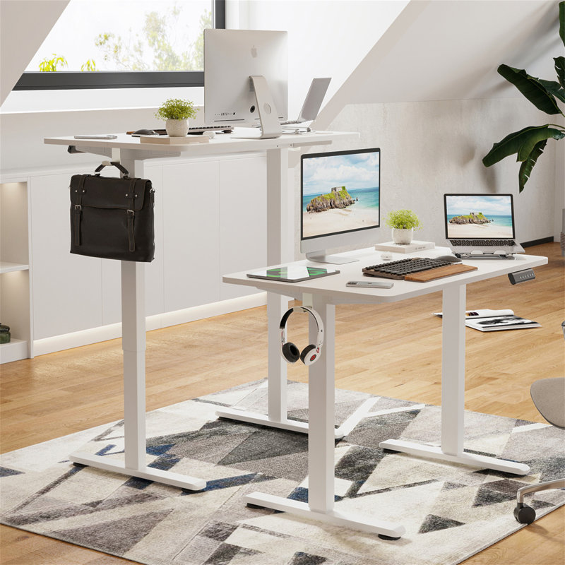 STARY Electric Standing Desk Adjustable Height Sit Stand Home Office Desk With Splice Board, 45" H x 40.55" W x 24" D, White