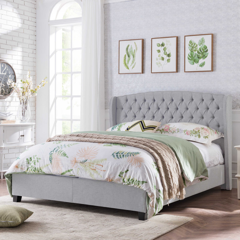 Dominico Tufted Upholstered Platform Bed, Light Gray, King