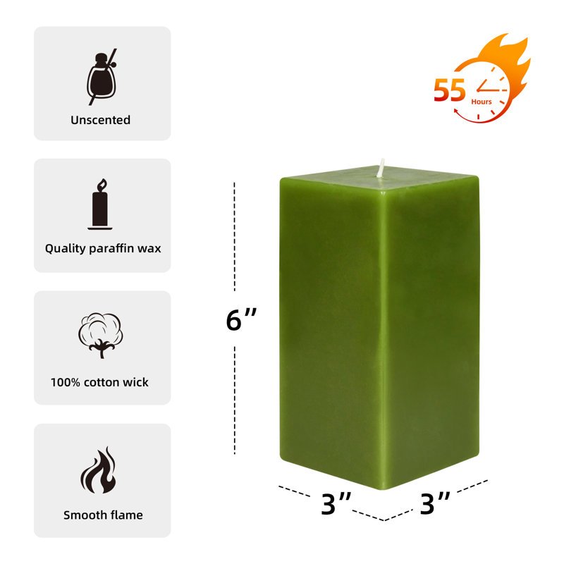 Bougie colonne, H 6 po x l 3 po x P 3 po, Sauge vert, 1 bougie