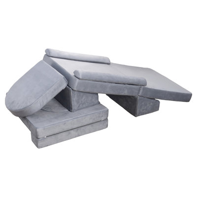 Modular Play Couch 10 Pcs Gray - Soft Fabric Outer, High Density 28D Foam Filled, Transforms Into Creative Structures, Low Center Base, Safe Zippers Fleece, Filling, Can Be Made Multiple Base For
