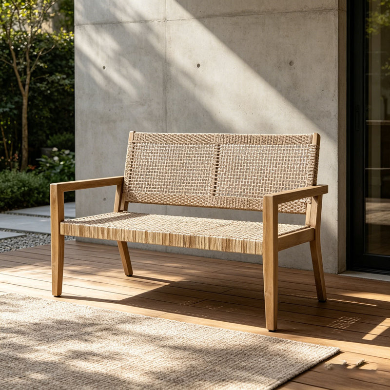 Outdoor Wicker and Acacia Wood Loveseat
