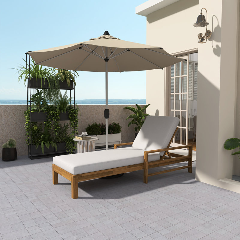 Méridienne d'extérieur inclinable en bois d'acacia avec dossier réglable pour patio et bord de piscine