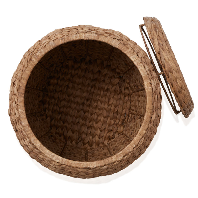 Round Water Hyacinth Storage Basket/Hamper with Lid - Cinnamon, Tan
