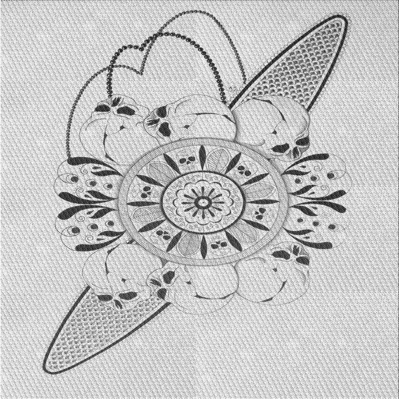 Tapis blanc/noir à motifs, Carré 4 pi