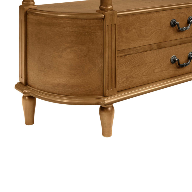 Console rétro en bois courbé avec 3 tiroirs, table d'entrée de 43 po avec tablette de rangement, canapé derrière le canapé avec pieds en bois massif pour le couloir du salon, brun