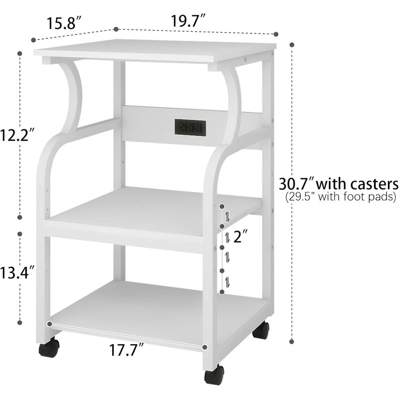 29.5'' H x 20" W Printer Stand With Adjustable Storage Shelf,Utility Cart, White