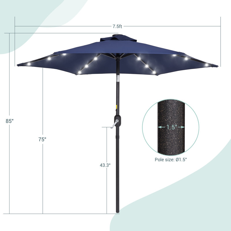 Parasol de marché lumineux 7,5 pi Asylbek, Bleu marine