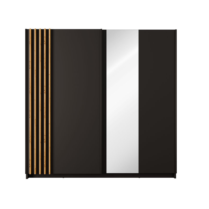 Shaelen 2 Door Laminate Wardrobe, Black, 199cm H x 200cm W x 64cm D