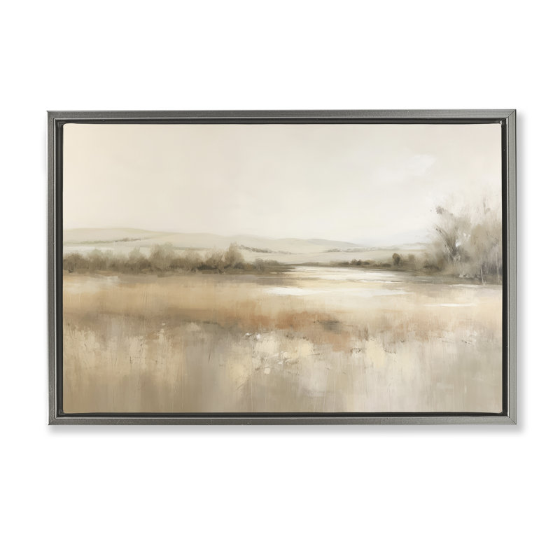 Toile flottante encadrée réfléchissante beige campagne par Irena Orlov, Cadre flottant gris lustré, H 17 po x l 25 po