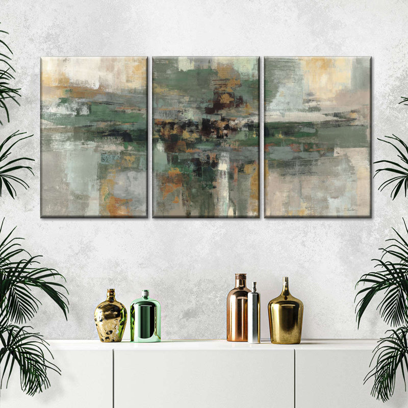 Abstract Green and Gray Elephant Canvas Wall Art Set