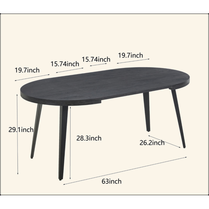 Table extensible, table à manger, table de bureau, table basse, pieds en métal, plateau en bois aggloméré, Noir, Noir