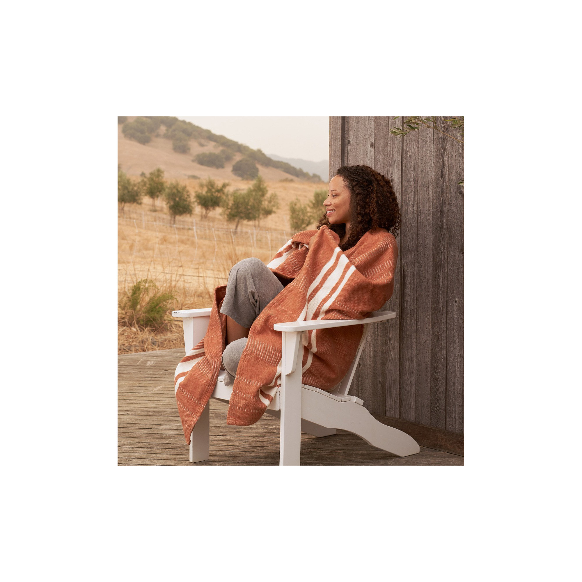 Cirrus Cotton Hand Woven Throw Blanket, Spice