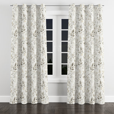 Country Farmhouse Curtains for bedroom - Floral Cream Cottage Leaves Grommet Curtain - 1 Panel