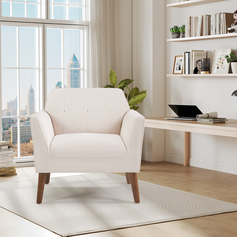 32.2" Wide Classic Upholstered Tufted Living Room Accent Chair With Solid Wood Legs（set of 2）, Beige Polyester