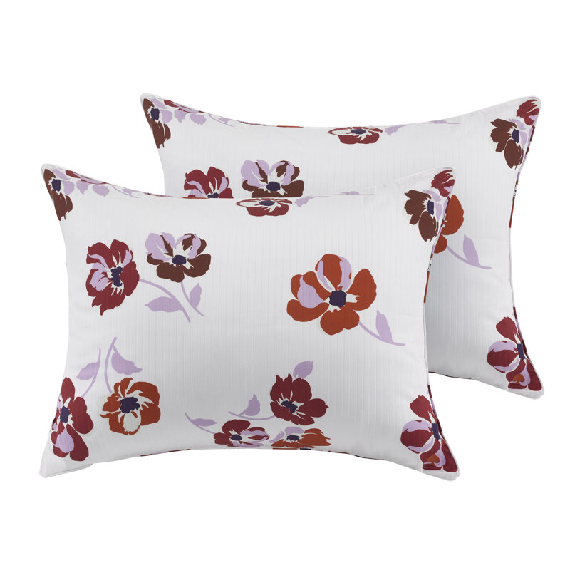 kate spade new york Fall Poppies Twin Comforter Set, 100% Cotton, All Season 2 Piece Reversible Bedding Set, White and Garnet