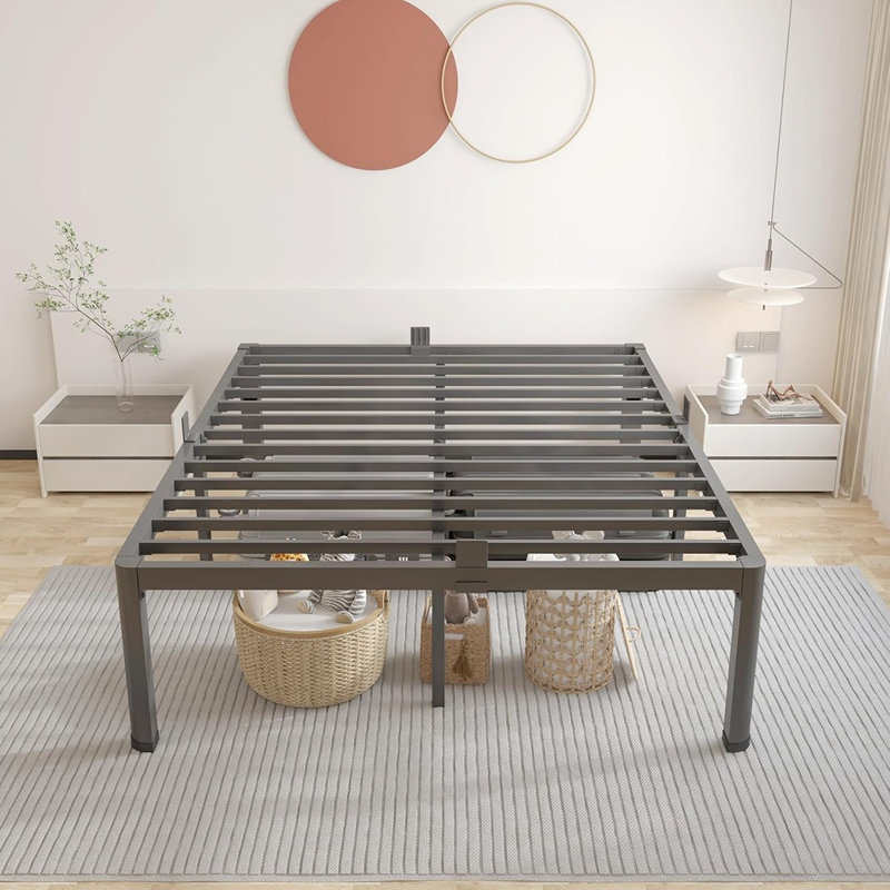 Cadre de lit Queen en métal avec coins arrondis et support de matelas sécurisé