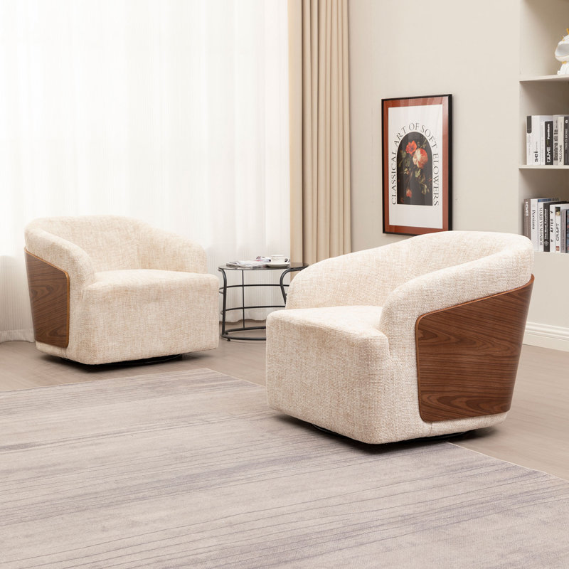 Andretta Linen Swivel Barrel Chair(Set of 2), Beige Linen